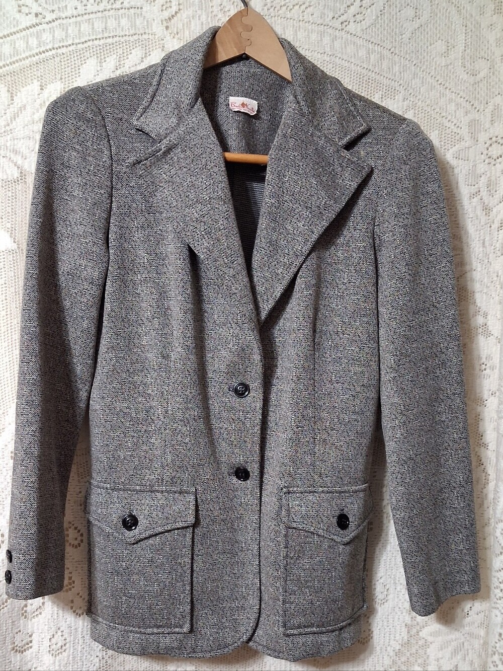 Vintage 1970s Bodkin Knits Gray Tweed Blazer Jacket  No Wrinkle. Perfect